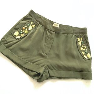 NWT H&M • BEJEWELED OLIVE GREEN DRESS SHORTS SIZE 4